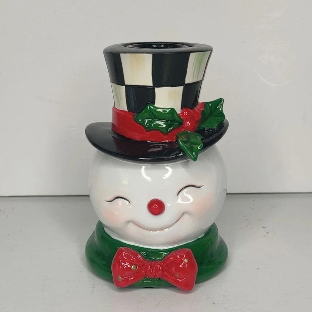 Mackenzie-Childs‎ Granny Kitschy Snowman Frosty Courtly Check Candle Holder